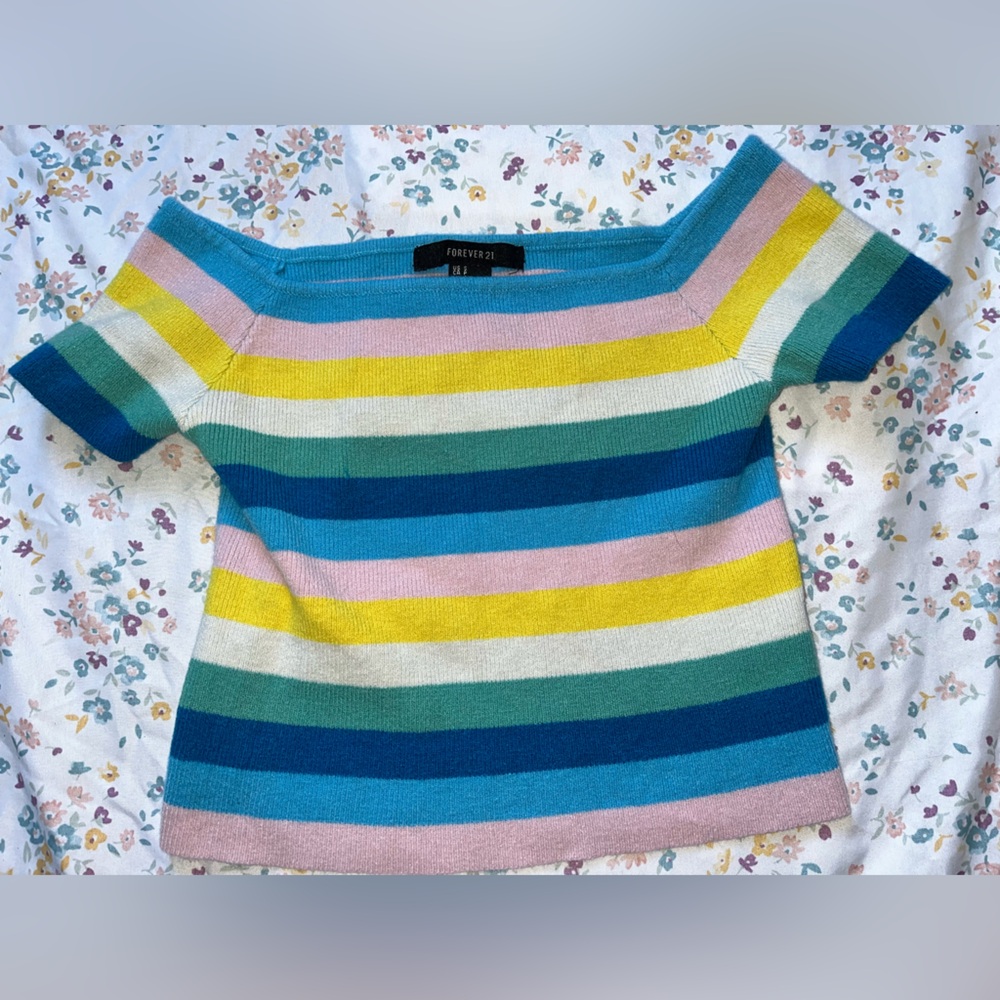 Forever 21 Multicolor Striped Off-Shoulder crop top